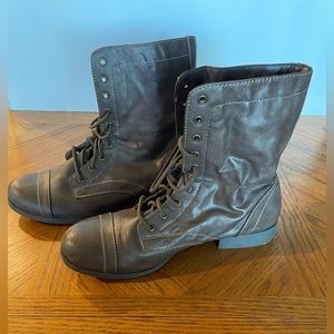 BrownGrey Faux Leather Lace Up Boots - Size 12